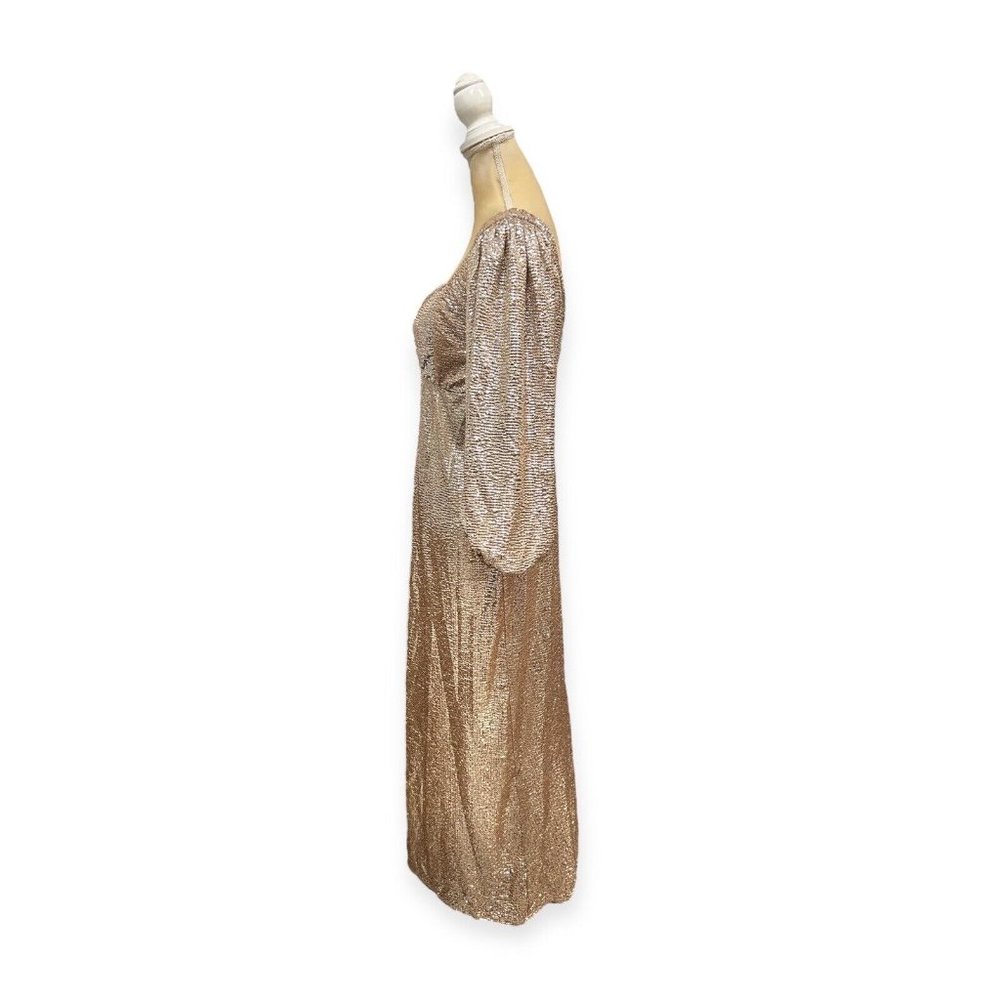 Show Me Your Mumu Sydney Gold Midi Dress Metallic Sparkles Size M Medium - Picture 3 of 11